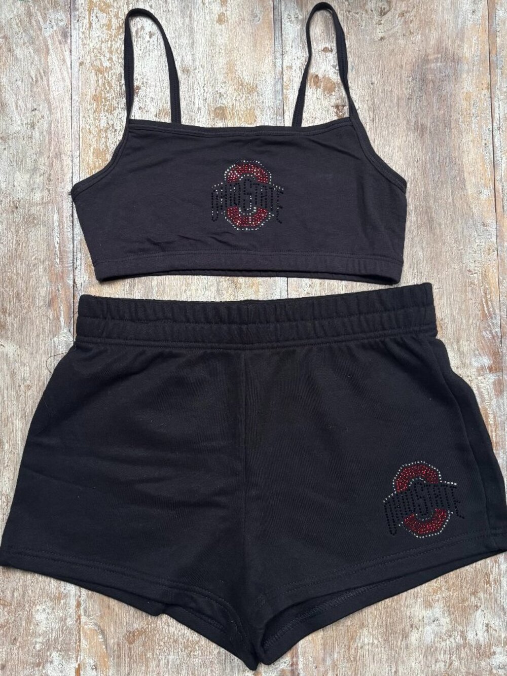 Custom Embellished Ohio State Logo Cami Bra/Sweat Shorts Set, Size M, Black